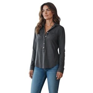 OBEY PROPAGANDA GRAY HALF BUTTON COLLAR LONG SLEEVE SHIRT TOP XS